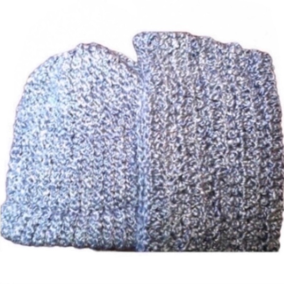 New Hand Crafted Hand Knit Hat Scarf Set Blue White Spa Headband Knitted Beanie - Picture 5 of 7